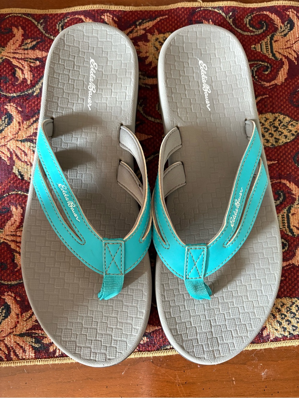 Eddie Bauer Turquoise and Gray Women's Thong Sandals